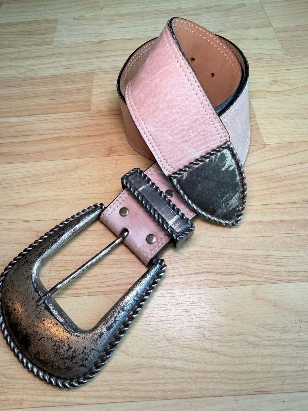 Pink Pearl Leather Streets Ahead Belt With Chunky Western Buckle